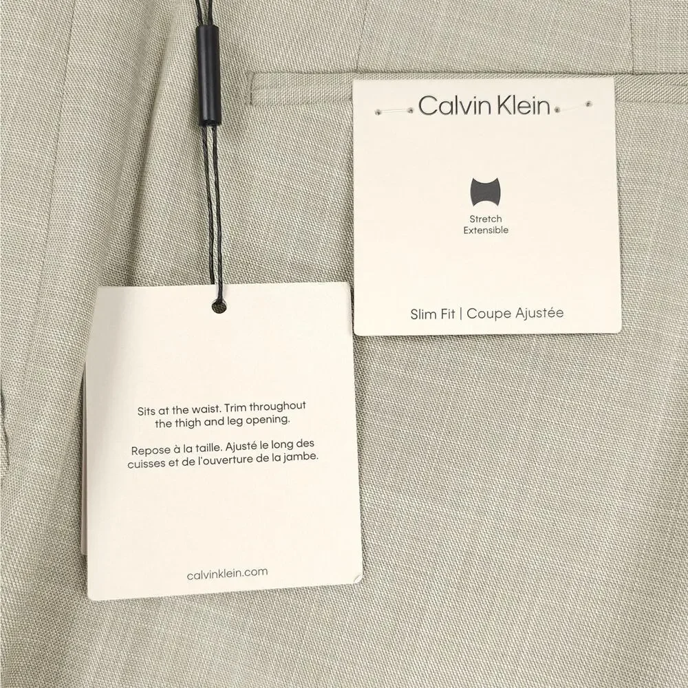 Calvin Klein Mens Slim Fit Dress Pants 30x30 Taupe Solid Sharkskin Stretch NWT